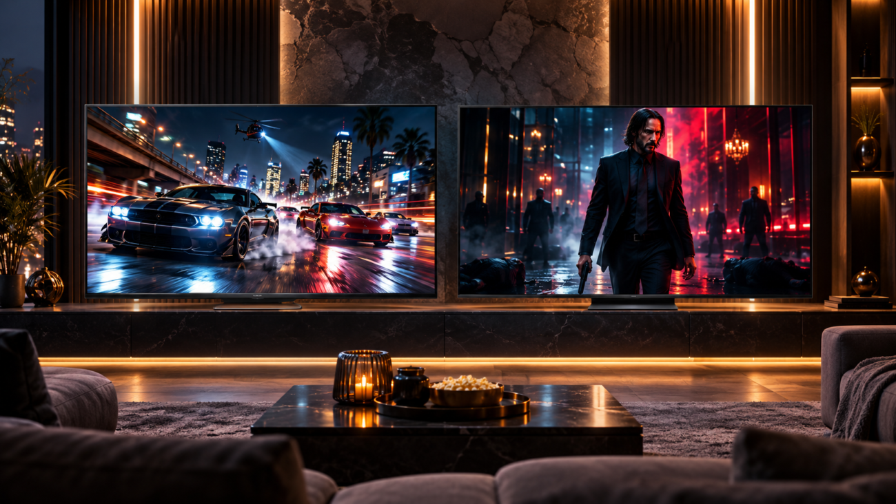 مقایسه تلویزیون OLED و QNED برای فیلم دیدن