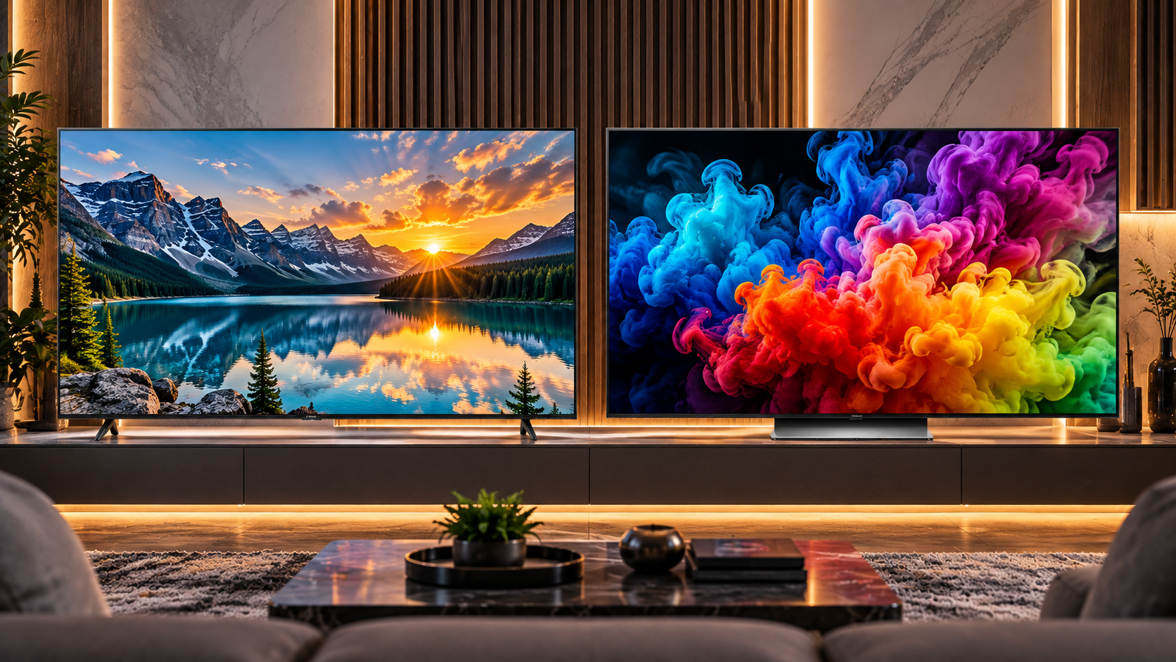 تلویزیون LG QNED86A در کنار QNED85B