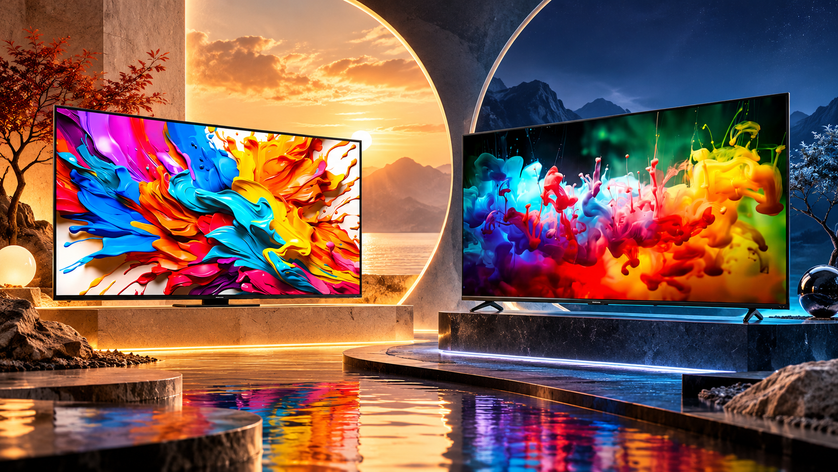 تلویزیون LG QNED9M در کنار QNED72B